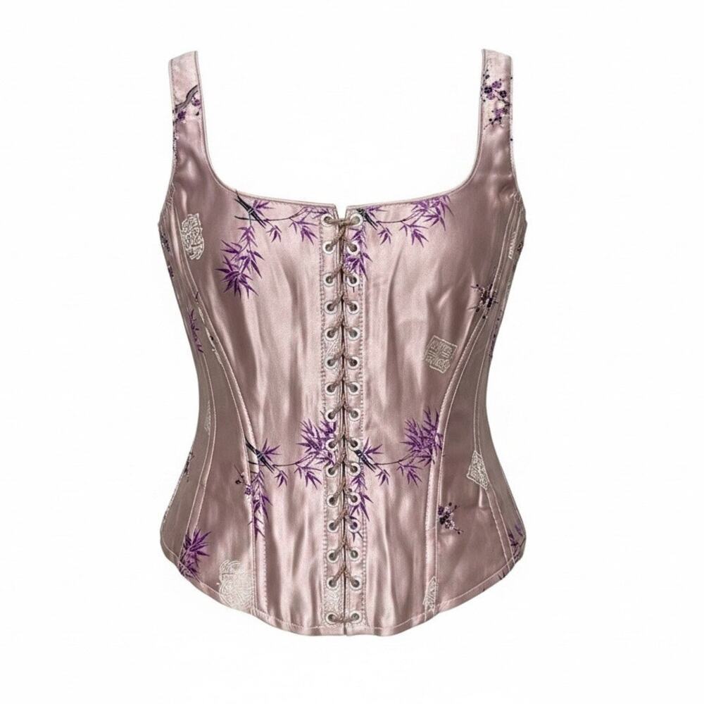 Vintage Gigi Clark Lavender Purple Satin Corset Floral Y2K Fairycore S/M Sz 2